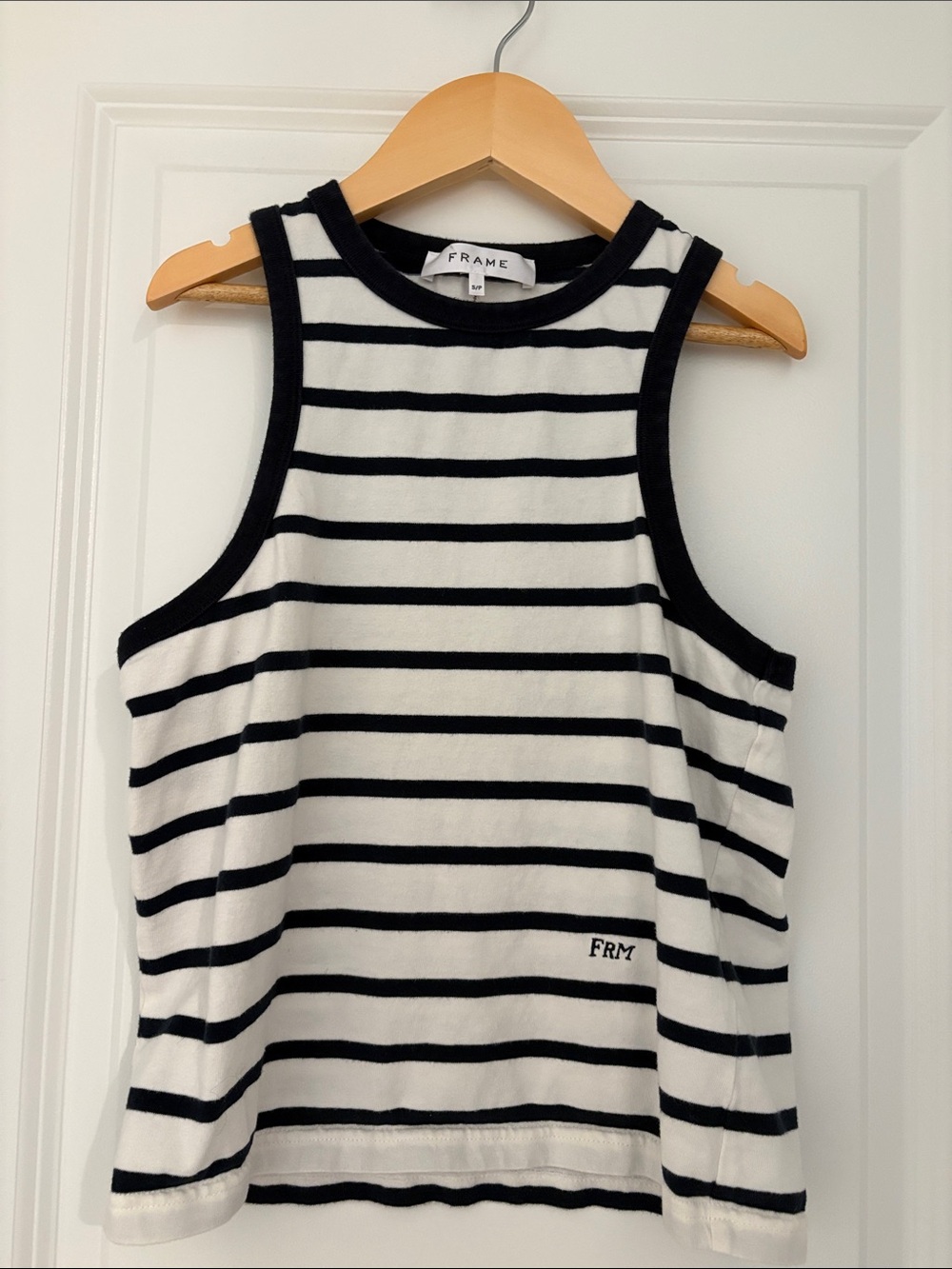 Frame Denim Black & White Striped Crewneck Tank